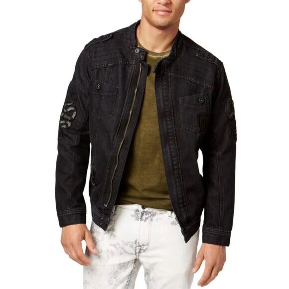 Ring of Fire Men's Black Zip Denim Jacket Size L - Picture 12 of 12